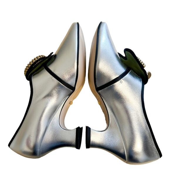 Gucci Bloom Marmont Silver GG Logo Heeled Loafers 40 - Picture 6 of 13